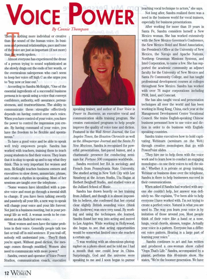Article text for Sandra McKnight in New Mexico Woman Magazine